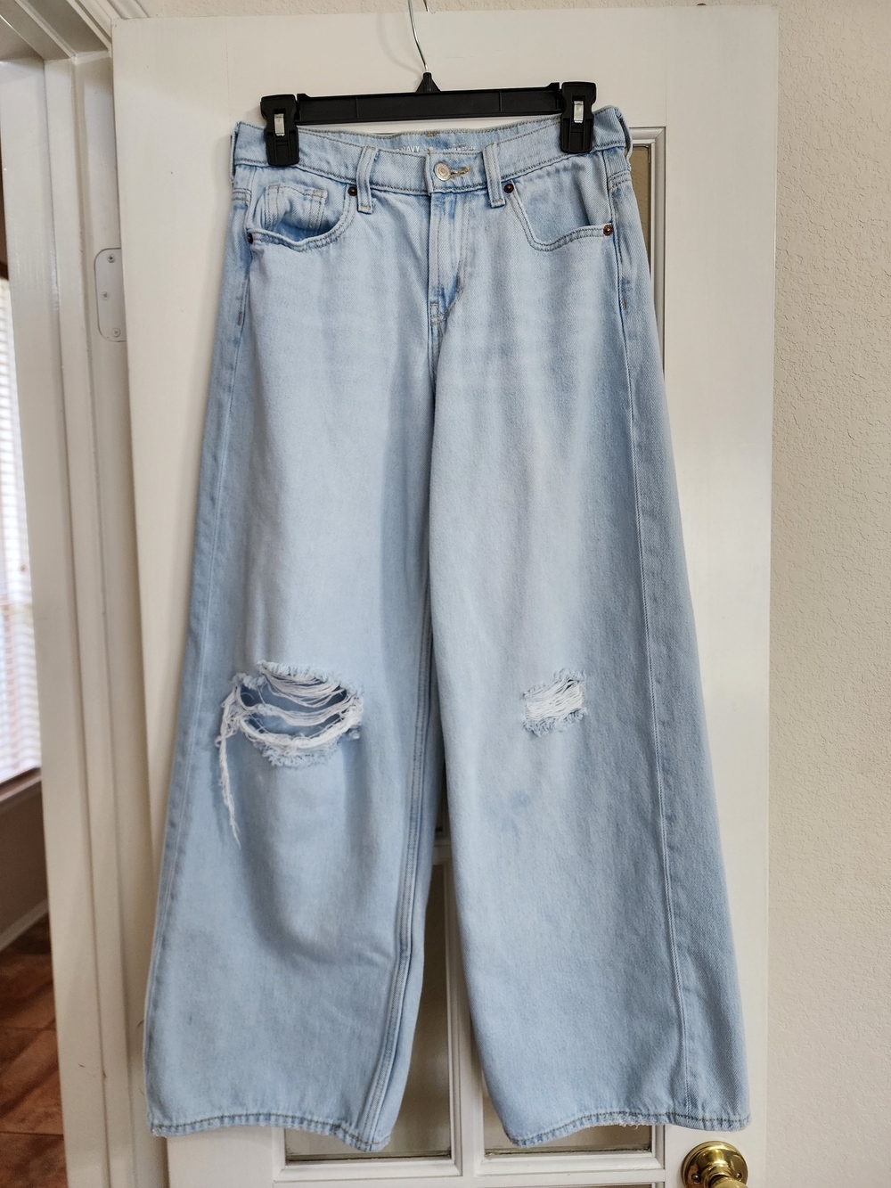 Old Navy Mid Rise Baggy Wide Leg Jeans Maria Destroy Distressed Size 0